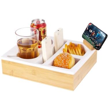 Imagem de Chewtoyo Bandeja com suporte de silicone macio de madeira para sofá, bandeja prática para sofá, bandeja à prova d'água para carro de praia para copo, assento de bebida, controle remoto, suporte de