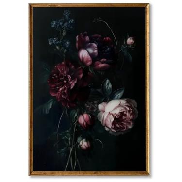 Imagem de Imagens de flores góticas, impressão floral escura Academia, imagens de peônia, arte vintage de flores negras, arte de parede floral temperamental, pôster antigo, pintura botânica vintage escuro