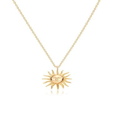 Imagem de LILOLILO Colar feminino vintage com pingente de moeda de sol - joia ajustável em camadas de ouro com design de medalhão retrô, vintage necklace, Latão, Sem Pedra Preciosa