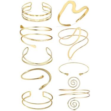 Imagem de EIELO Conjunto de 6 a 10 peças de pulseiras femininas para braço, braçadeira, braçadeira, braçadeira, ajustável, ouro, Adjustable, Cobre, Sem Pedra Preciosa