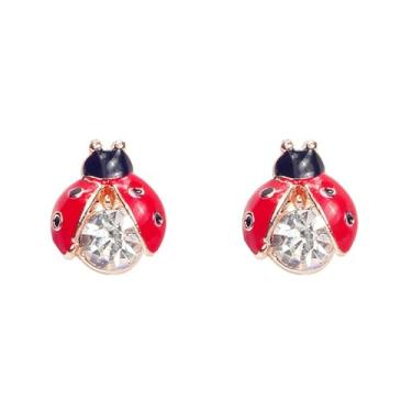 Imagem de Brincos pequenos de joaninha, joaninha, besouro, joaninha, besouro, chique, cristal, strass, preto, inseto, vermelho, inseto, sorte, animal, minúsculo, brincos para mulheres, acessórios de joias de