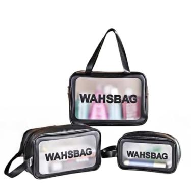 Imagem de Kit 3 Bolsas Necessaires Wahsbag Transparente À Prova d’água (PRETO)