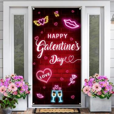 Imagem de AIBIIN Galentines Day Decorações Capa de porta Faixa de Dia de Galentinos para Porta Rosa Neon Happy Galentines Day Banner para Menina Lady Galentines Day Decorações de festa para porta de casa 35,4 x