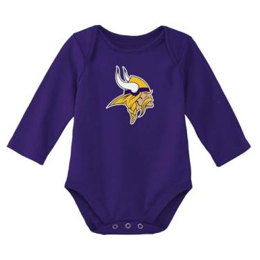 Imagem de Outerstuff Macacão de manga comprida com logotipo principal oficial da NFL para recém-nascidos e bebês de 0 a 24 meses, Minnesota Vikings - Roxo, 3-6 Meses