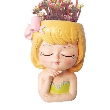 Imagem de Plantador de cabeça de fada, vaso de plantador de fada | Vaso de planta pequena e fofa - Potenciômetros pequenos bonitos da fada da menina com furos de drenagem, plantador suculento da cabeça da flor