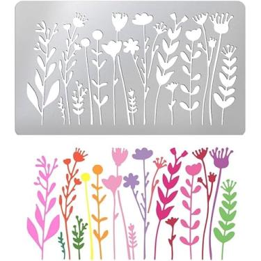Imagem de Cerca de 1 peça de estêncil multiflor de metal silvestre para pintura de flores de primavera modelo de estêncil de aço inoxidável para queima de madeira para decoração de papel de parede