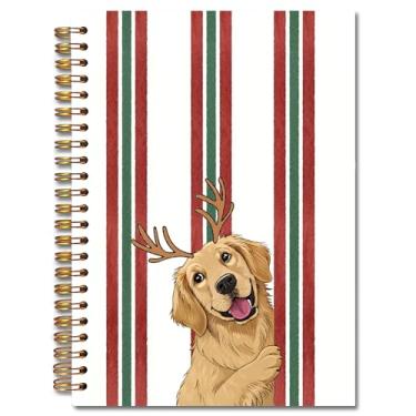 Imagem de Exqcom Caderno espiral Golden Retriever de Natal, presente para amantes do Golden Retriever, diário para mulheres, listrado, engraçado, capa dura, diário, escritório, material escolar, 14 x 21 cm