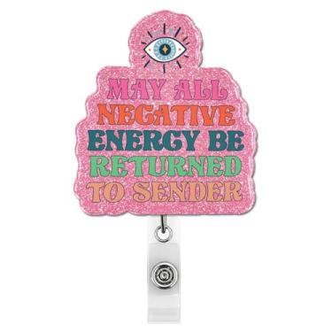 Imagem de Carretel de crachá retrátil para presentes de olho turco, que todas as energias negativas sejam devolvidas ao porta-crachá de identificação do remetente com clipe jacaré para amigo, colega de trabalho