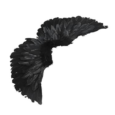 Imagem de Generic Conjunto de Fantasia de Asas de Anjo de Penas, Confortável, Fácil de Usar para Crianças e Adultos, Design Fofo Perfeito para Festa de Cosplay de Halloween (Grandes asas negras)