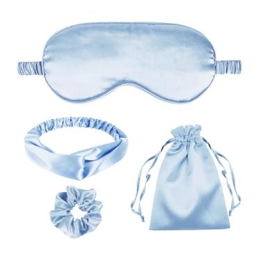 Imagem de 4 peças de máscaras de dormir de seda máscara de olho de cetim cobertura de olhos de seda para olhos vendados faixa de cabeça scrunchies bolsas bolsas presentes de dama de honra