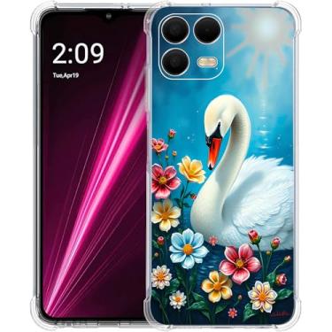 Imagem de Beaucov Capa para T-Mobile Revvl 8 Pro, capa de proteção contra quedas de água com flores e cisne à prova de choque, capa protetora de corpo inteiro resistente a arranhões para T-Mobile Revvl 8 Pro