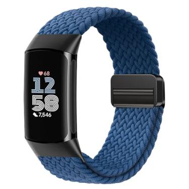Imagem de Yeahxing Pulseira de nylon trançado magnética compatível com Fitbit Charge 6/Charge 5, fecho ajustável, pulseira esportiva macia e respirável para mulheres e homens, pulseira de substituição para