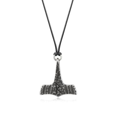 Imagem de Colar feito à mão Thors Hammer MJOLNIR de aço inoxidável, joia viking rústica antiga, Aço inoxidável, Sem Pedra Preciosa
