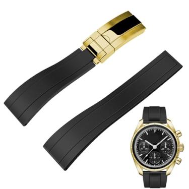 Imagem de Juntan Pulseira de relógio de borracha FKM para homens e mulheres, 20 mm e 22 mm, borracha fluororubber com fecho de implantação de mergulho clássico (preto-ouro, 22 mm)