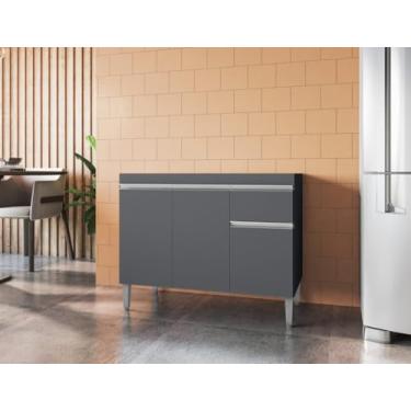 Imagem de Balcão Gabinete de Pia Tatiane 100cm Cinza S/Tampo 3 Portas 1 Gaveta