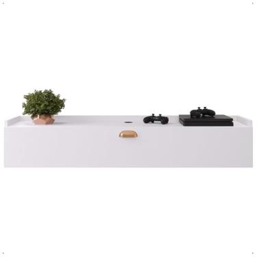 Imagem de Rack Suspenso Home Classic New Tv 32 Polegadas 1 Porta Puxador Concha Quarto Sala Recepção Branco - Lojas RPM