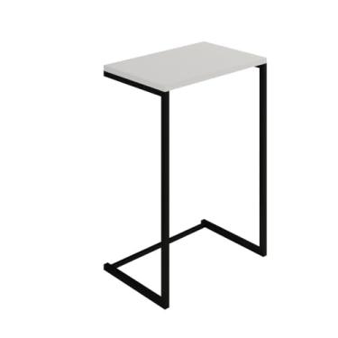 Imagem de Mesa lateral moderna para sala de estar com pernas industriais de 70 cm, resistente, durável e elegante (Preto/branco)