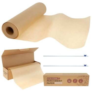 Imagem de ZFLYCANP Papel pergaminho cru, papel manteiga enrolado de 30 cm x 66 m com cortador serrilhado, rolo de pergaminho marrom antiaderente para assar, cozinhar, grelhar, cozinhar a vapor e fritadeira a ar