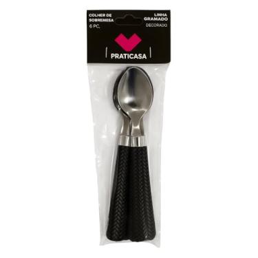 Imagem de Kit 6 Colheres de Sobremesa, Inox com Cabo Polipropileno, Preta, 14,5cm, Design Moderno, Acabamento Polido