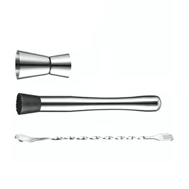 Imagem de Acouto Kit de Bastão de Mistura Triturado de Aço Inoxidável Premium - Muddler de Coquetel Versátil Com Martelo de Gelo, Pilão de Frutas e Colher para Mexer - Ferramenta Essencial para Bartenders e