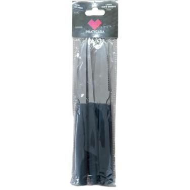 Imagem de Conjunto de 6 Facas de Mesa, Aço Inox com Cabo Polipropileno, Serrilhada, Preta, 22cm, Linha Mato Grosso