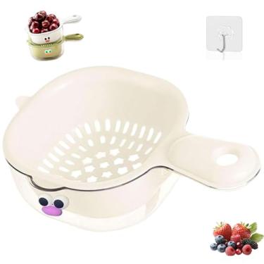 Imagem de Cesta de drenagem de camada dupla de cozinha com alça, mini coador de frutas e escorredor de vegetais para baga tomate uva (branco)