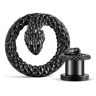 Imagem de Twolobes 1 par de alargadores de orelha de cobra escuro para orelhas esticadas, hipoalergênico, aço inoxidável 316L, alargadores de orelha 00G 8 mm-16 mm (0G-5/8) Joias de piercing corporal, 5/8