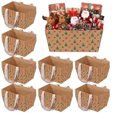 Imagem de Pinkunn 48 peças de cesta de árvore de Natal para presentes, cestas de presente vazias faça-você-mesmo a granel com alças, bandejas de mercado com alças, 4 designs para embalagens, festa de casamento