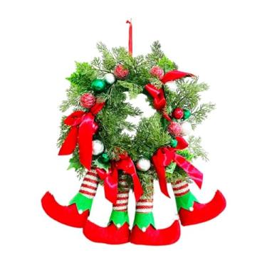 Imagem de Kuntesetty Guirlanda de Natal com Pernas de Elfo para Porta, Gramado, Exterior, com Bola Decorativa, Guirlanda de Inverno