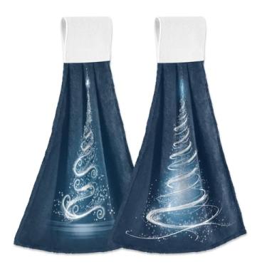 Imagem de Blueangle Pacote com 2 toalhas de amarrar penduradas em árvore de Natal branca brilhante - Toalhas de prato de veludo coral macias absorventes para cozinha e banheiro (342)