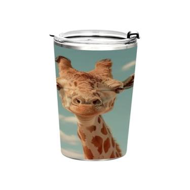 Imagem de Blueangle Copo de 340 g com tampa e canudo, copo de café com água isolada a vácuo de aço inoxidável, caneca de viagem de girafa, copo térmico para bebidas quentes e frias (336)