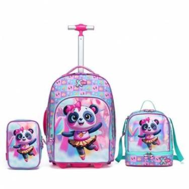 Imagem de Kit Escolar Panda Mochila Lancheira Estojo Casual Reforçada Moderna Resistente 32 Litros-Feminino