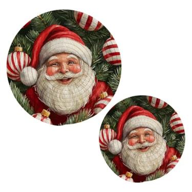 Imagem de Blueangle 2 peças de suporte de panela de tripé de Papai Noel fofo - conjunto de pegadores de panela de tecido redondo - almofadas quentes trançadas de algodão - porta-copos - tapetes de mesa para