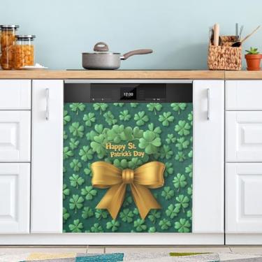 Imagem de ATTX Capa de ímã de máquina de lavar louça fita dourada Dia de São Patrício, 58,4 cm C x 66 cm A decoração da capa da máquina de lavar louça, decalques de armário doméstico eletrodomésticos adesivos