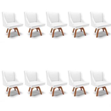 Imagem de Kit 10 Cadeiras Estofadas Para Sala De Jantar Base Giratória De Madeira Lia Sintético Branco - Ibiza