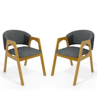 Imagem de Kit Com 2 Cadeiras Agatha Madeira Maciça Estofada Para Mesa De Jantar Linho Chumbo 406