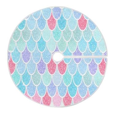 Imagem de Blueangle Saia de árvore de Natal com escamas de sereia coloridas de 89,9 cm - poliéster macio e resistente a rugas, decoração de férias para festas de Natal, árvore festiva e decoração de casa (42)