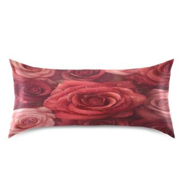 Imagem de ATTX Fronha de almofada de rosas dos namorados com fecho de envelope para cabelo e pele, macia, respirável, suave, ambos os lados, capa de almofada de seda refrescante (King 50 cm × 101 cm, 1 peça