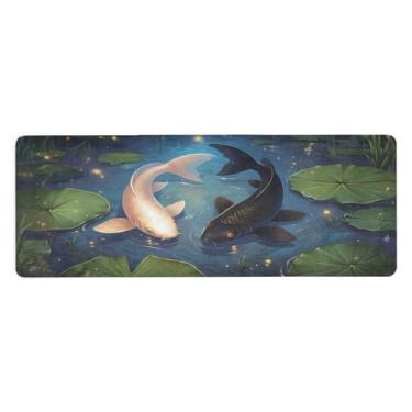 Imagem de SEHANY Tapete de ioga com peixe Koi branco e carpa preta, antiderrapante, antiderrapante, para mulheres e homens, 180 x 66 cm, tapete de treino para pilates em casa, exercícios de chão com bolsa de