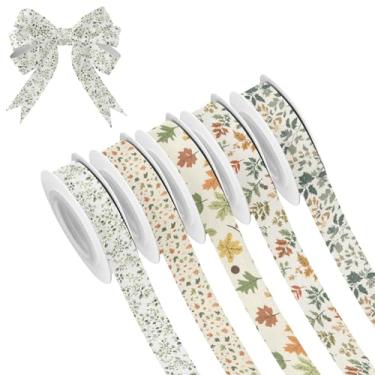 Imagem de SEHANY 5 rolos de fita de Natal 0,59 polegadas 5 jardas folhas verdes fitas de tecido festival fitas de cetim fitas decorativas de Natal para embrulho de presente faça você mesmo artesanato grinalda