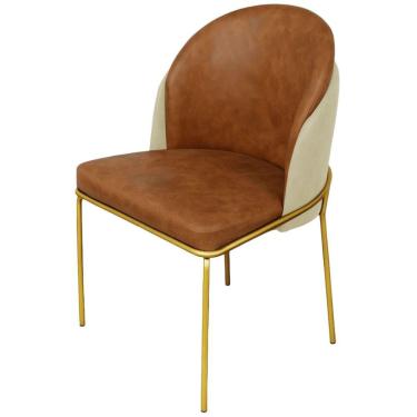 Imagem de Cadeira Aurora Couro Caramelo Com Pérola Metal Dourado