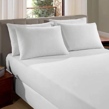 Imagem de Lençol De Elástico Malha Casal Liso Vivaldi 100% Algodão Branco