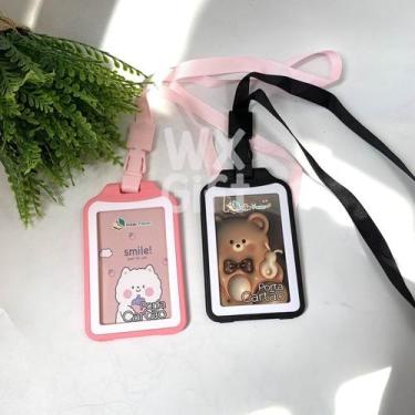 Imagem de Porta Cartão/Crachá com Cordão - Interponte / WX Gift, Rosa e Preto