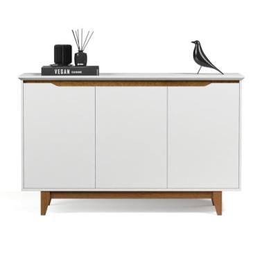 Imagem de Aparador Buffet 3 Portas Flow Cantinho Café Pés Pinus Madeira Decoração Clássica Multiuso Sala Cozinha Escritório - Lojas RPM (Branco)