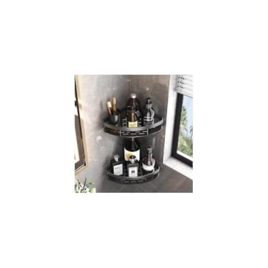 Imagem de Prateleiras Multiuso De Canto Em L, Alumínio, Preto, 21cm x 28cm x 5cm, 2 Unidades, Para Cozinha, Banheiro, Lavanderia, Quarto, Escritório