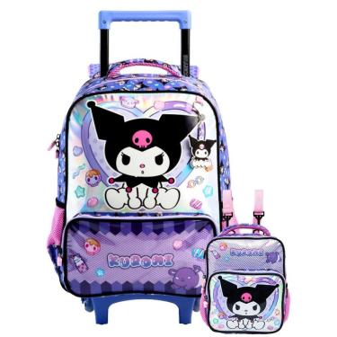 Imagem de Kit Kuromi Hello Kitty Mochila Rodas + Lancheira Holografica