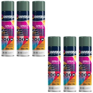 Imagem de Tinta Spray 400ml Verde Escuro Uso Geral em Aço Ferro Couro Gesso Cerâmica | Universo | Kit 06 un