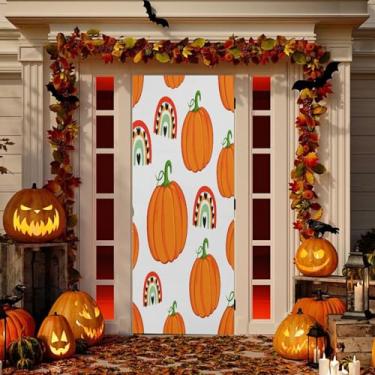 Imagem de Wassud Decoração de capa de porta de abóboras e arco-íris faixa interna externa decoração de casa de varanda grande decoração de porta da frente 96 x 98 polegadas