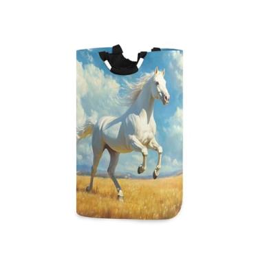 Imagem de xigua Cavalo galopante grande cesto de roupa suja com alça, cesto de roupas dobrável para organização de brinquedos e roupas no quarto, banheiro e lavanderia