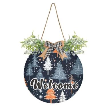 Imagem de YETTASBIN Placa de boas-vindas para árvore de Natal, placa de parede à prova d'água, guirlanda decorativa de alpendre para inauguração de casa, quintal, jardim, decoração de férias, 30 x 30 cm